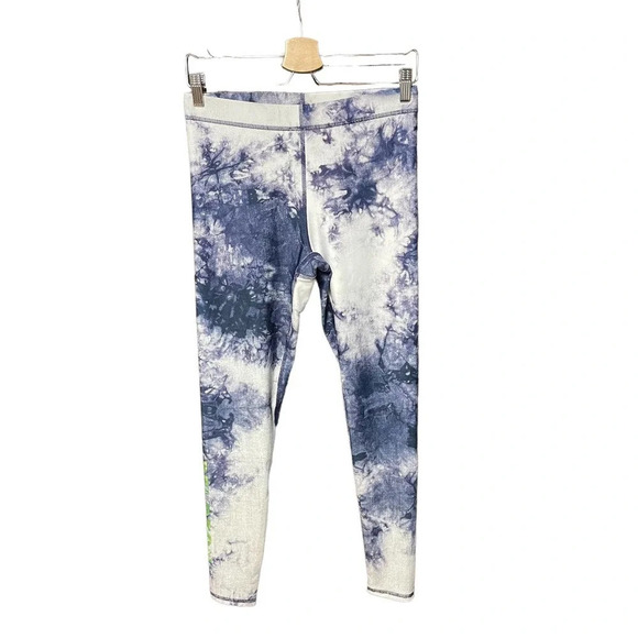 Terez x Peloton Navy Blue Tie Dye Leggings Green Logo Size Medium - Picture 2 of 8